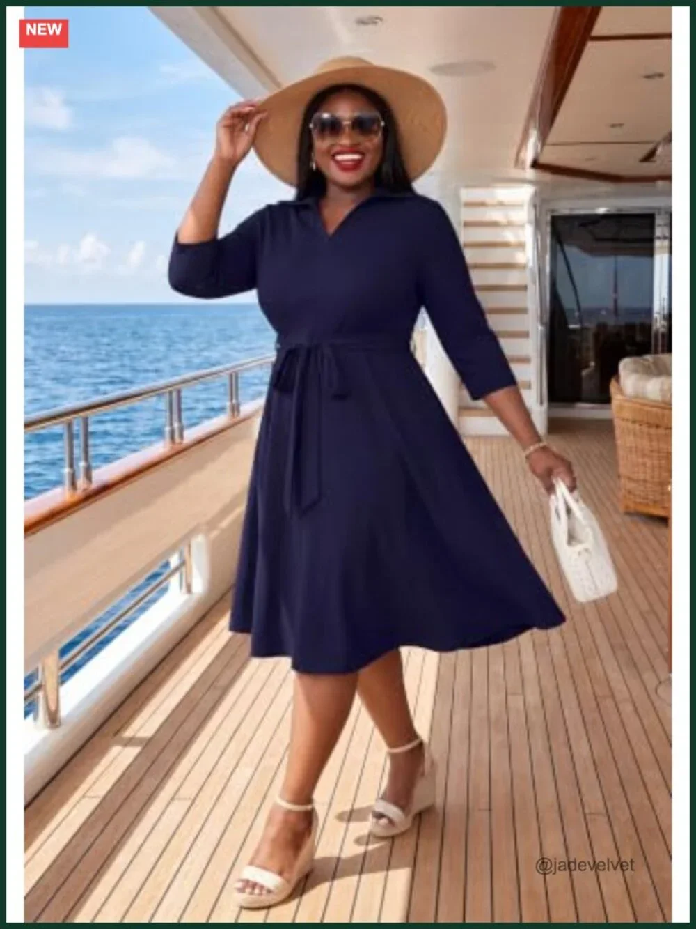 Plus Size Midi Dress Fit & Flare with Pockets and Belt 95% Polyester 5% Spandex
